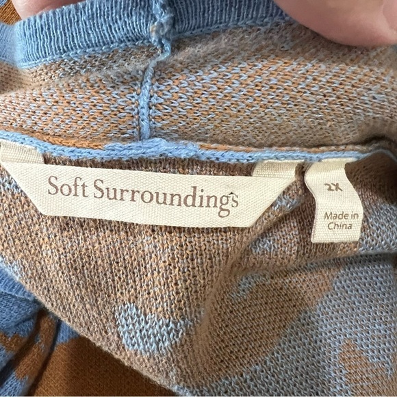 Soft Surroundings Medium Blue Mustard Floral Long Sleeve Duster Cardigan R1 - Picture 4 of 5